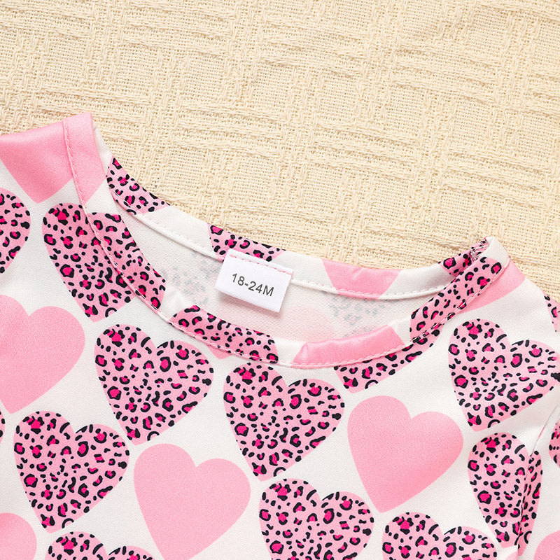 Toddler Girls Outfits Long Sleeve Graphic Heart Print Mesh Tulle Dress Valentine Birthday Party Dresses