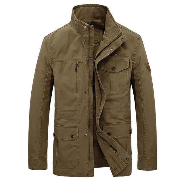 Men's Stand Collar Mid-length Multi-pocket Casual Jacket