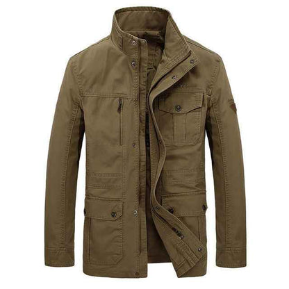 Men's Stand Collar Mid-length Multi-pocket Casual Jacket