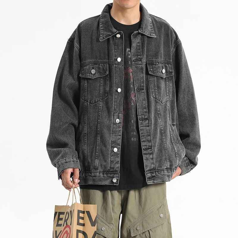 Washed Workwear Retro Denim Jacket For Men