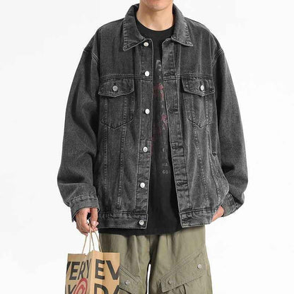 Washed Workwear Retro Denim Jacket For Men