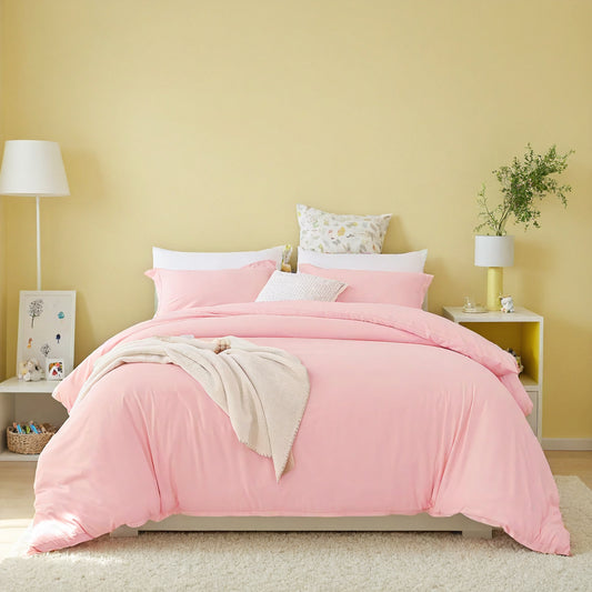White & Pink Extra Large Duvet Cover Set Includes 1 Duvet Cover & 2 Pillowcases. Made Of Premium Breathable Microfiber With Hotel-grade Minimalist Design. Perfect For Bedrooms And Guesthouses.