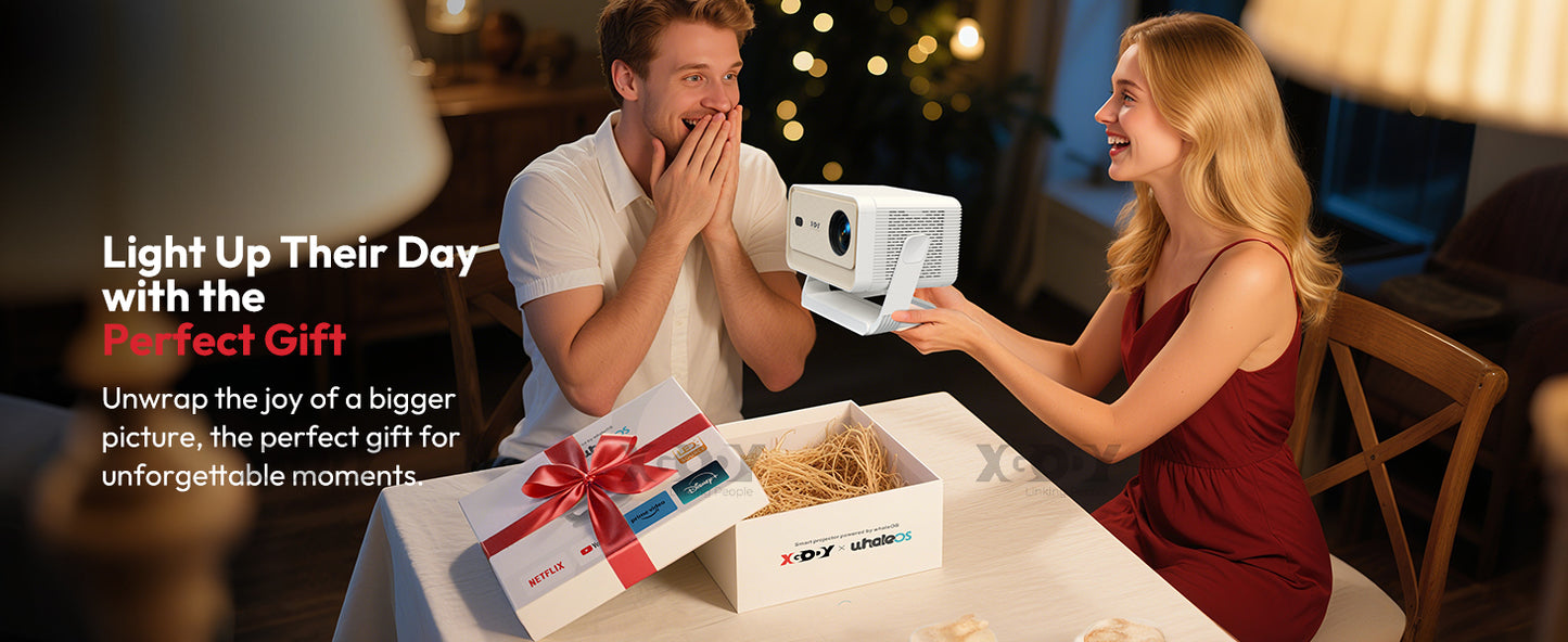 XGODY Projector N6 Pro Netflix Officially 4K Voice Control Smart Android TV Whale OS 32GB ROM for Outdoor Movie Home Theater