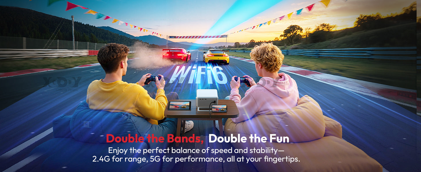 XGODY Projector N6 Pro Netflix Officially 4K Voice Control Smart Android TV Whale OS 32GB ROM for Outdoor Movie Home Theater