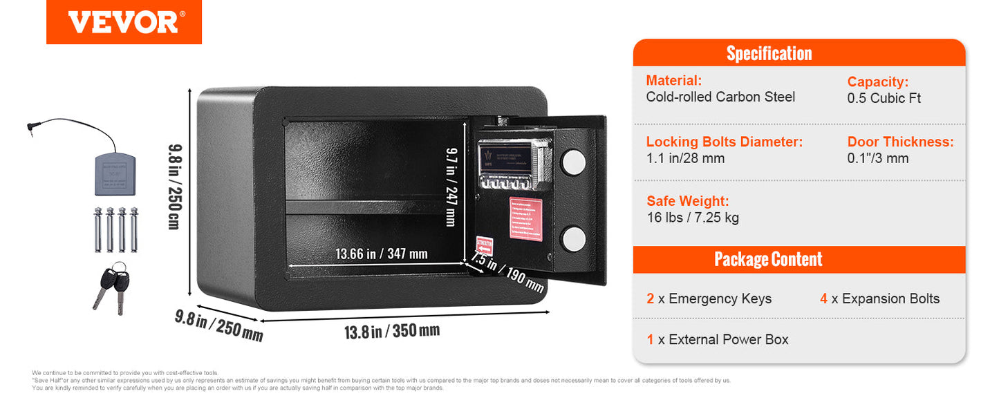 SucceBuy 1.2/0.5 Cubbic Fit Electronic Safe Deposit Safe Box W/ Digital Access & Override Keys for Money Gun Jewelry Document